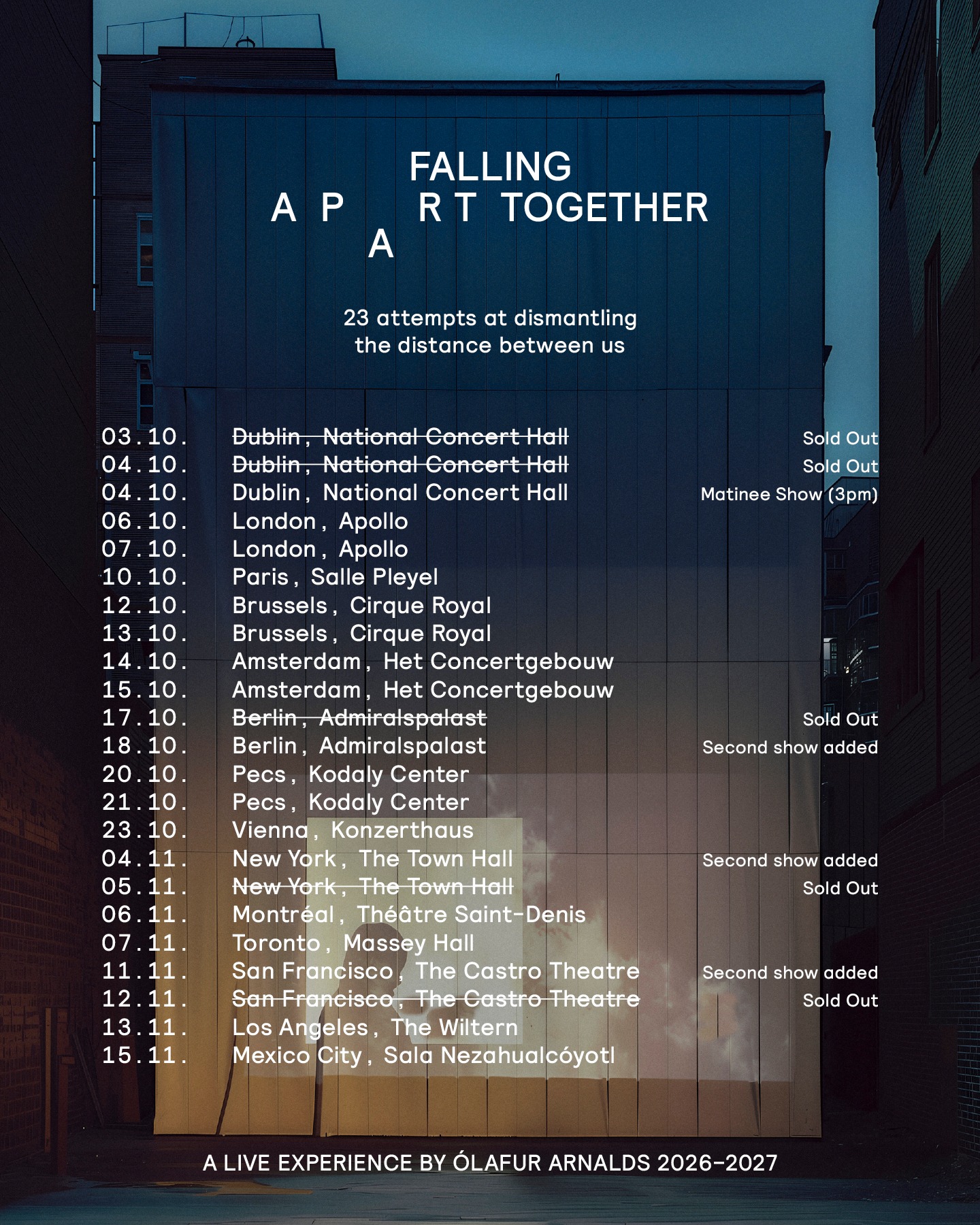 Ólafur Arnalds Falling Apart Together Tour Poster 2026